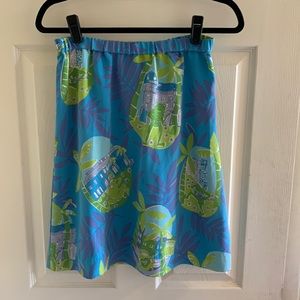Vintage Lilly Pulitzer blue, purple, frog print silk skirt. Elastic waste